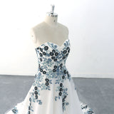 Black and blue floral lace wedding dress, custom-made wedding dress