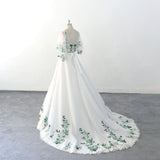 Green lace wedding dress with sleeves, custom-made wedding dress