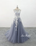 Gray-blue wedding dress, custom-made wedding dress, lace wedding dress
