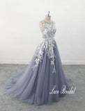Gray-blue wedding dress, custom-made wedding dress, lace wedding dress