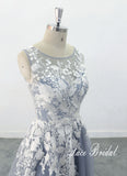 Gray-blue wedding dress, custom-made wedding dress, lace wedding dress
