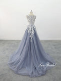 Gray-blue wedding dress, custom-made wedding dress, lace wedding dress