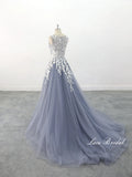 Gray-blue wedding dress, custom-made wedding dress, lace wedding dress