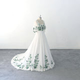 Green lace wedding dress with sleeves, custom-made wedding dress