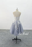 Gray-blue wedding dress, short dress, custom-made wedding dress