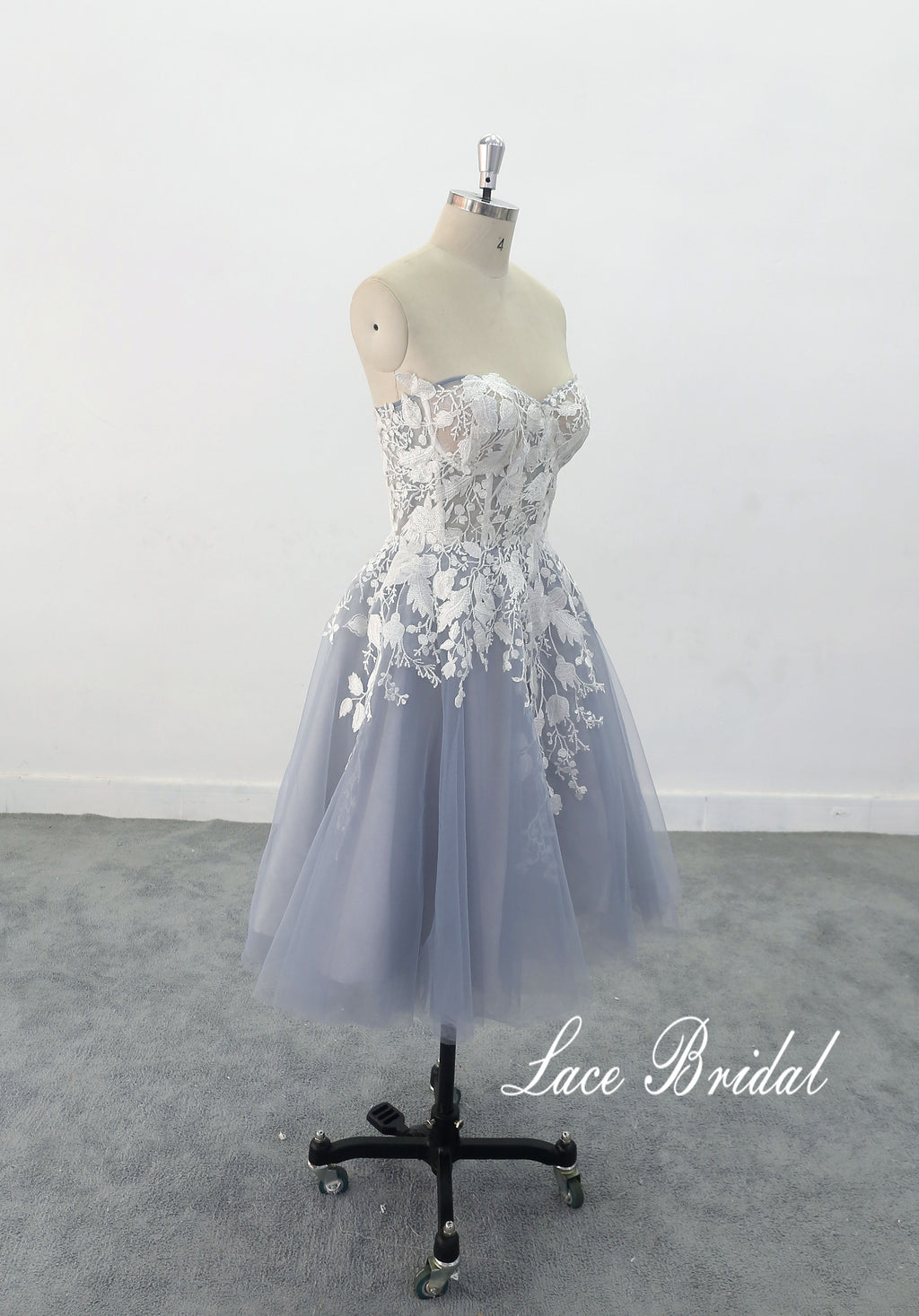 Vestido de novia gris azulado, vestido corto, vestido de novia hecho a medida