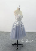 Vestido de novia gris azulado, vestido corto, vestido de novia hecho a medida