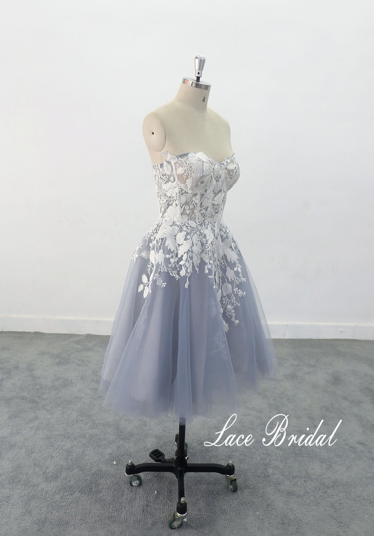 Gray-blue wedding dress, short dress, custom-made wedding dress