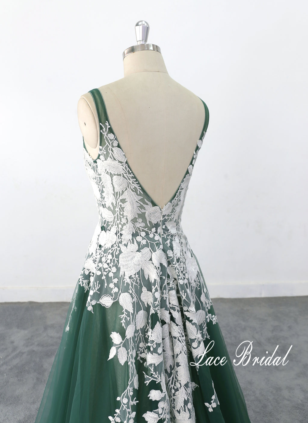 Vestido de novia verde oscuro, vestido de novia de encaje, vestido de novia hecho a medida