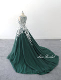 Jade green wedding dress, lace wedding dress, custom-made wedding dress