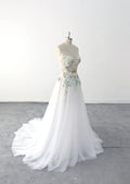 Ivory wedding dress, green lace wedding dress, custom-made wedding dress
