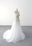 Ivory wedding dress, green lace wedding dress, custom-made wedding dress