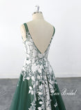 Dark green wedding dress, lace wedding dress, custom-made wedding dress