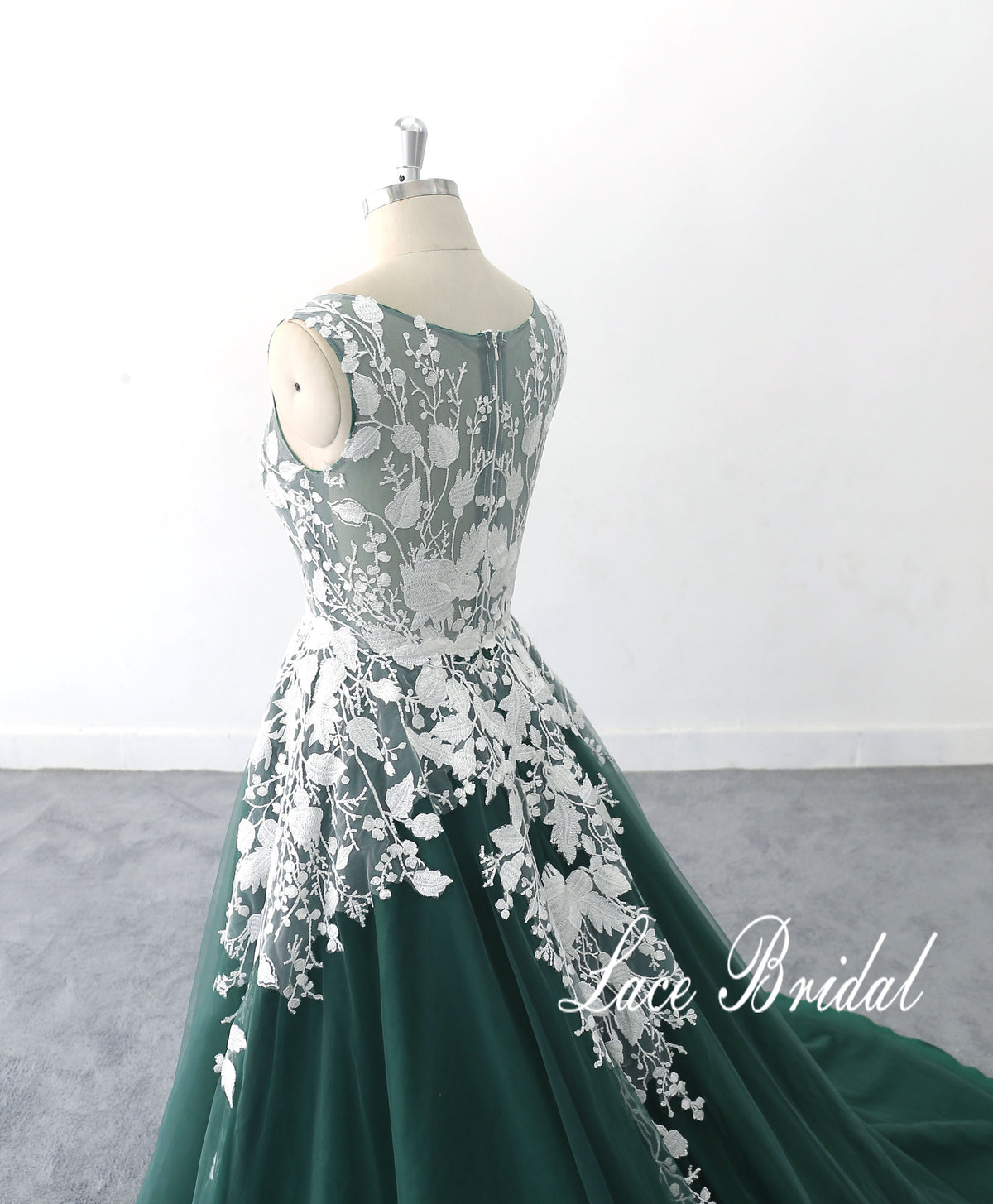 Jade green wedding dress, lace wedding dress, custom-made wedding dress