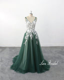 Dark green wedding dress, lace wedding dress, custom-made wedding dress