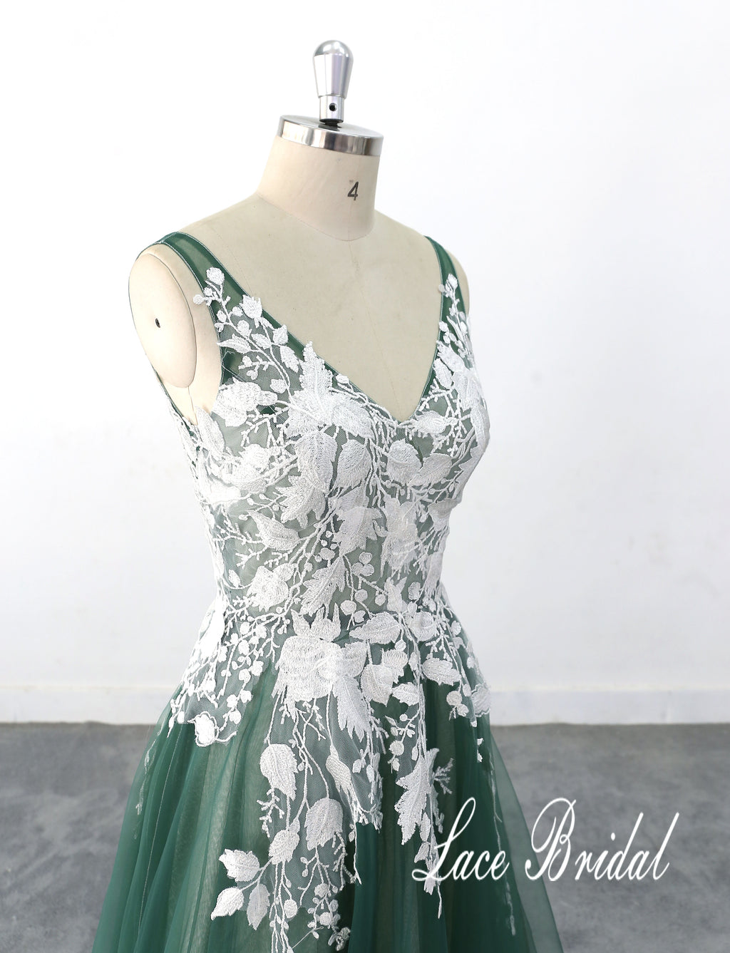 Vestido de novia verde oscuro, vestido de novia de encaje, vestido de novia hecho a medida