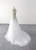 Ivory wedding dress, green lace wedding dress, custom-made wedding dress