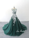 Jade green wedding dress, lace wedding dress, custom-made wedding dress