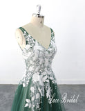 Dark green wedding dress, lace wedding dress, custom-made wedding dress