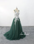 Vestido de novia verde oscuro, vestido de novia de encaje, vestido de novia hecho a medida