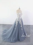 Gray-blue wedding dress, lace wedding dress, custom-made wedding dress