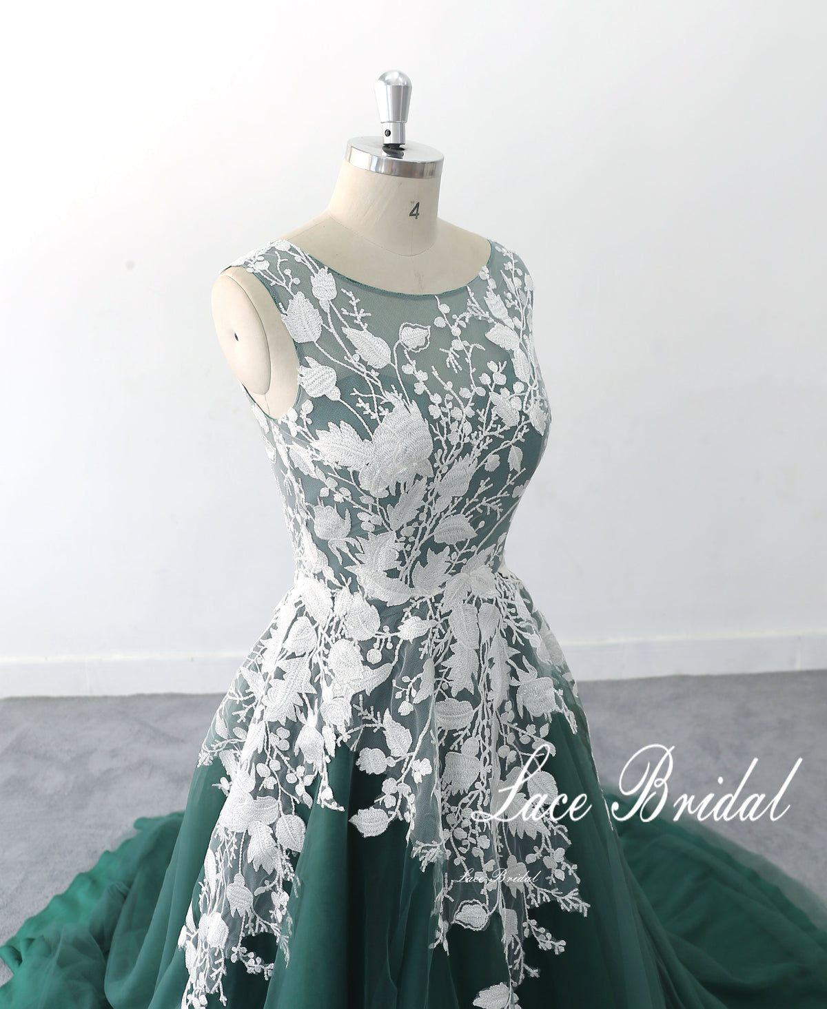 Jade green wedding dress, lace wedding dress, custom-made wedding dress