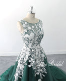 Jade green wedding dress, lace wedding dress, custom-made wedding dress