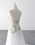 Ivory wedding dress, green lace wedding dress, custom-made wedding dress
