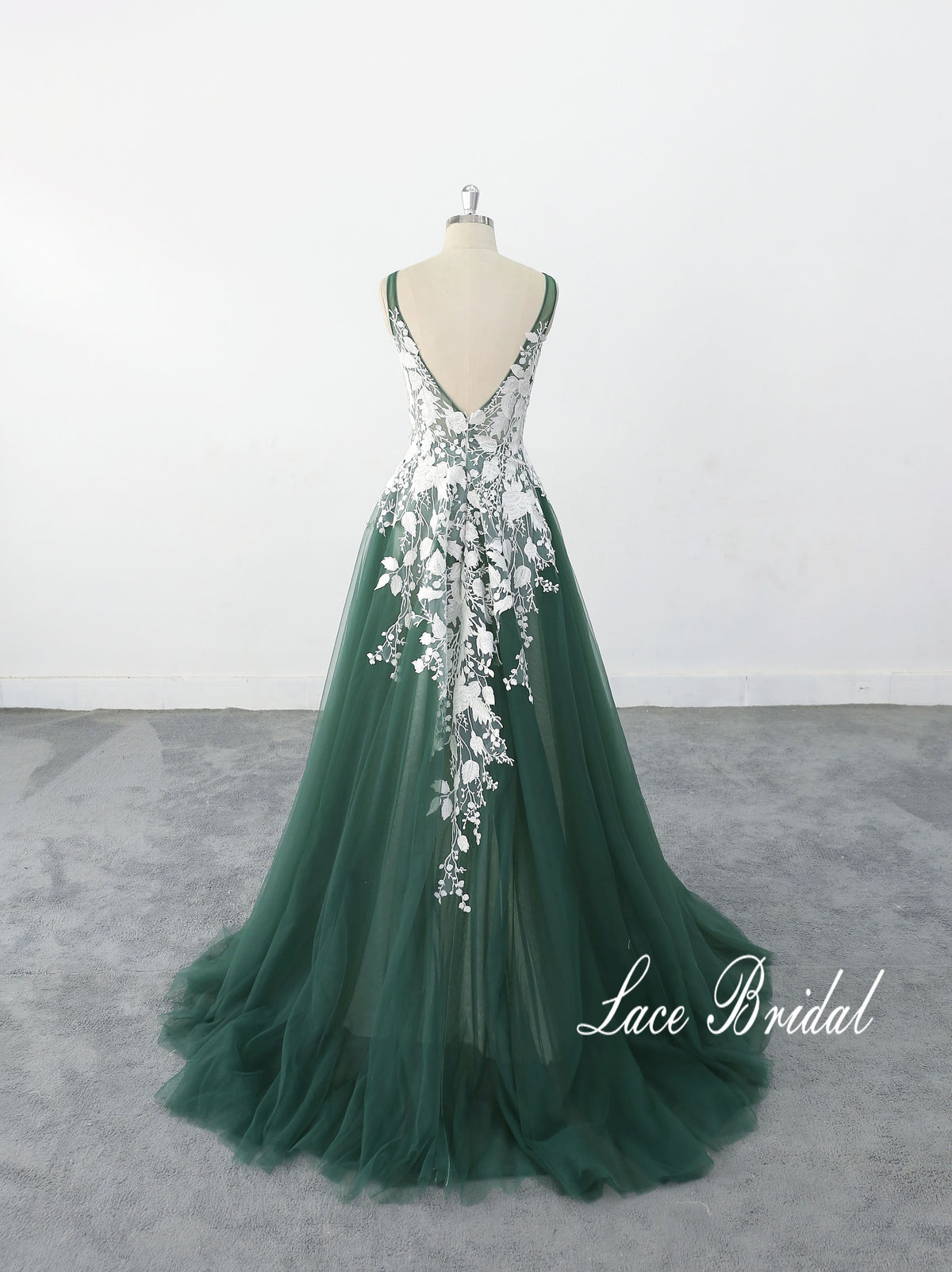 Dark green wedding dress, lace wedding dress, custom-made wedding dress