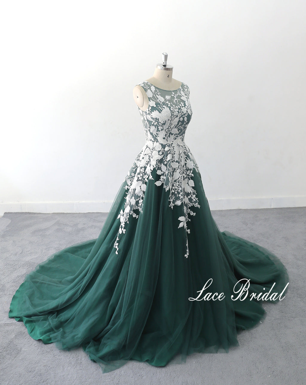 Jade green wedding dress, lace wedding dress, custom-made wedding dress