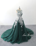 Jade green wedding dress, lace wedding dress, custom-made wedding dress