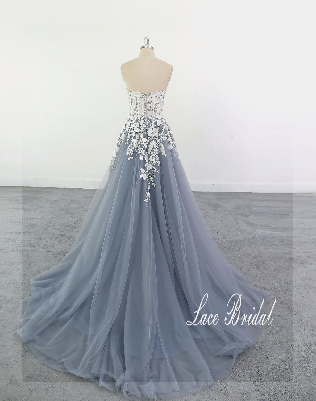 Gray-blue wedding dress, lace wedding dress, custom-made wedding dress