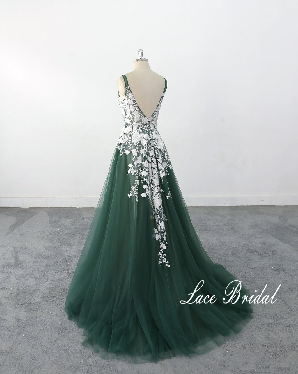 Vestido de novia verde oscuro, vestido de novia de encaje, vestido de novia hecho a medida