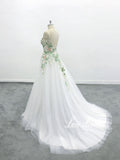 Ivory wedding dress, green lace, custom-made wedding dress
