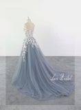 Gray-blue wedding dress, lace wedding dress, custom-made wedding dress