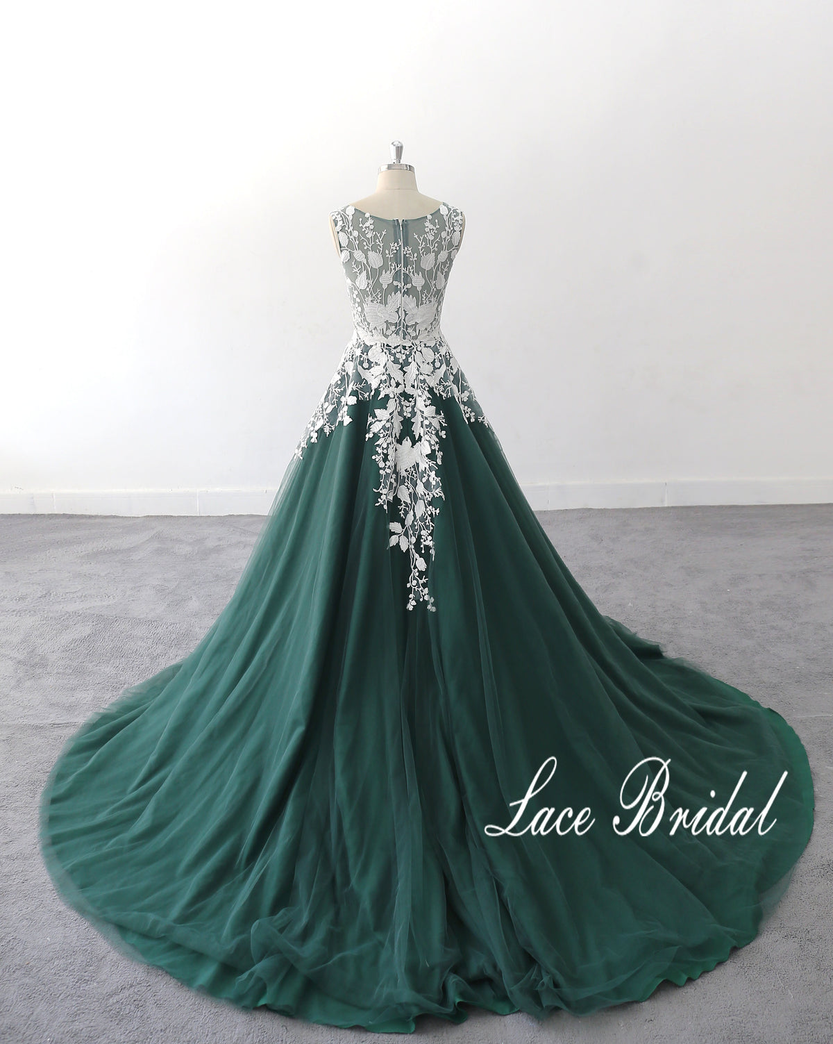 Jade green wedding dress, lace wedding dress, custom-made wedding dress