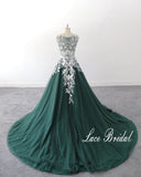 Jade green wedding dress, lace wedding dress, custom-made wedding dress
