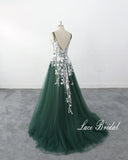 Dark green wedding dress, lace wedding dress, custom-made wedding dress