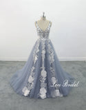 Gray-blue wedding dress, custom-made wedding dress, lace wedding dress