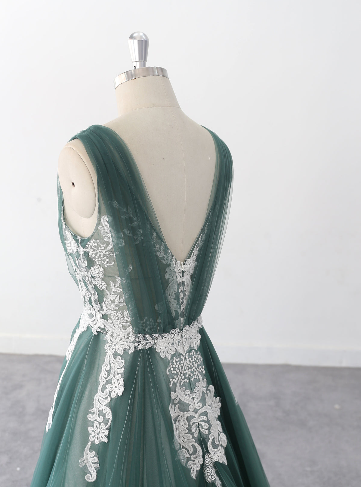 Dark green wedding dress, black floral lace wedding dress, custom-made wedding dress