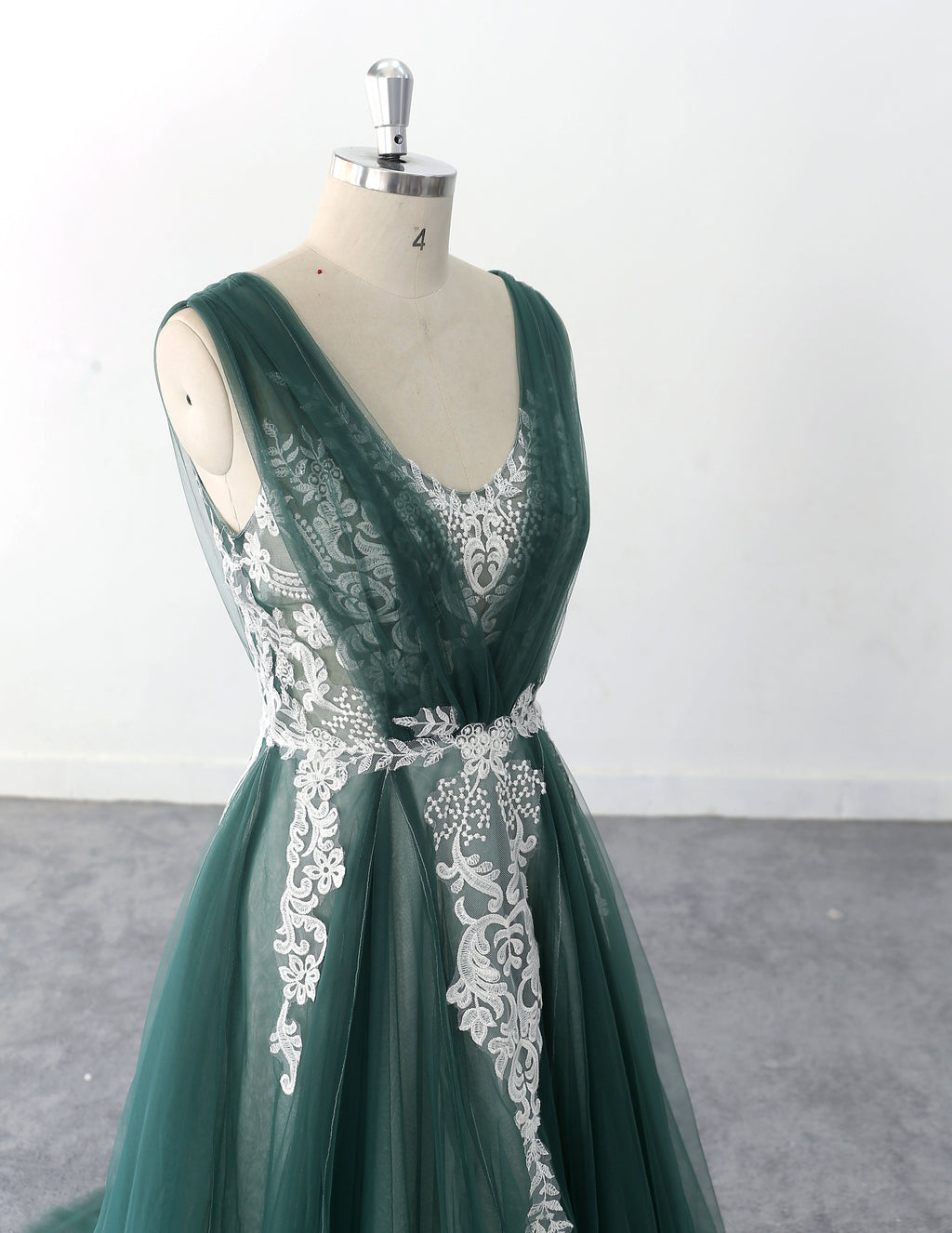 Dark green wedding dress, black floral lace wedding dress, custom-made wedding dress