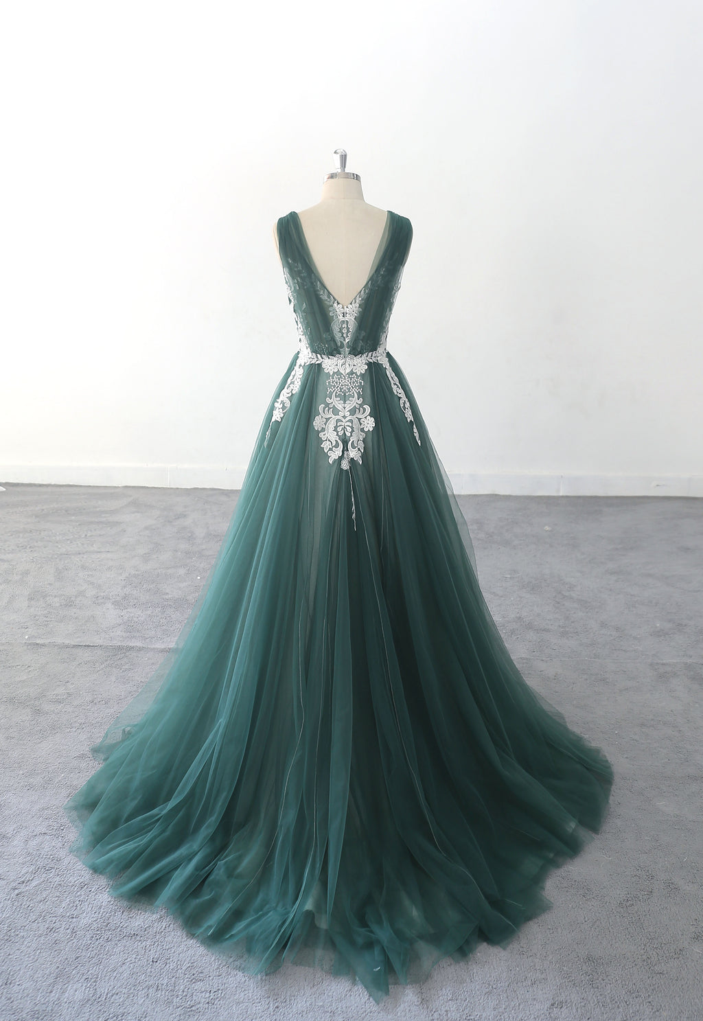 Dark green wedding dress, black floral lace wedding dress, custom-made wedding dress