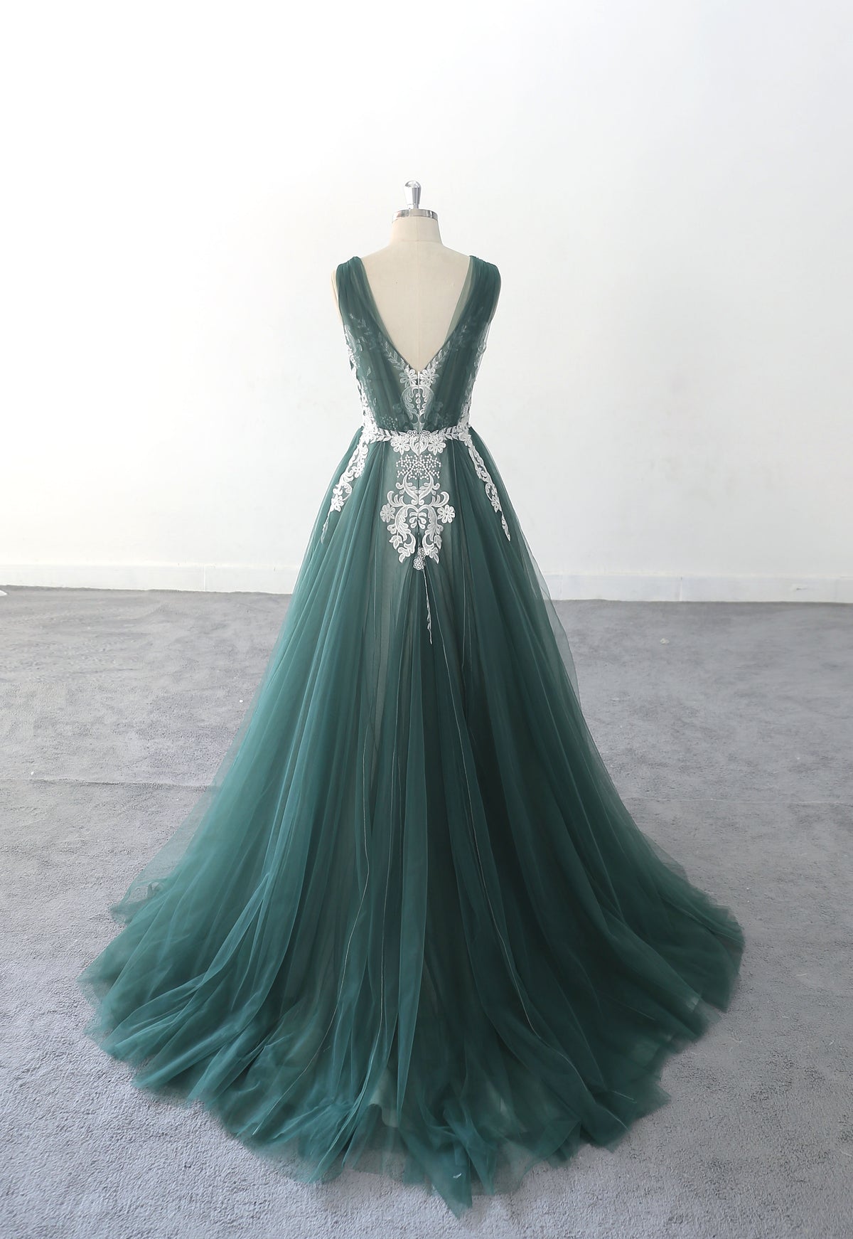 Dark green wedding dress, black floral lace wedding dress, custom-made wedding dress