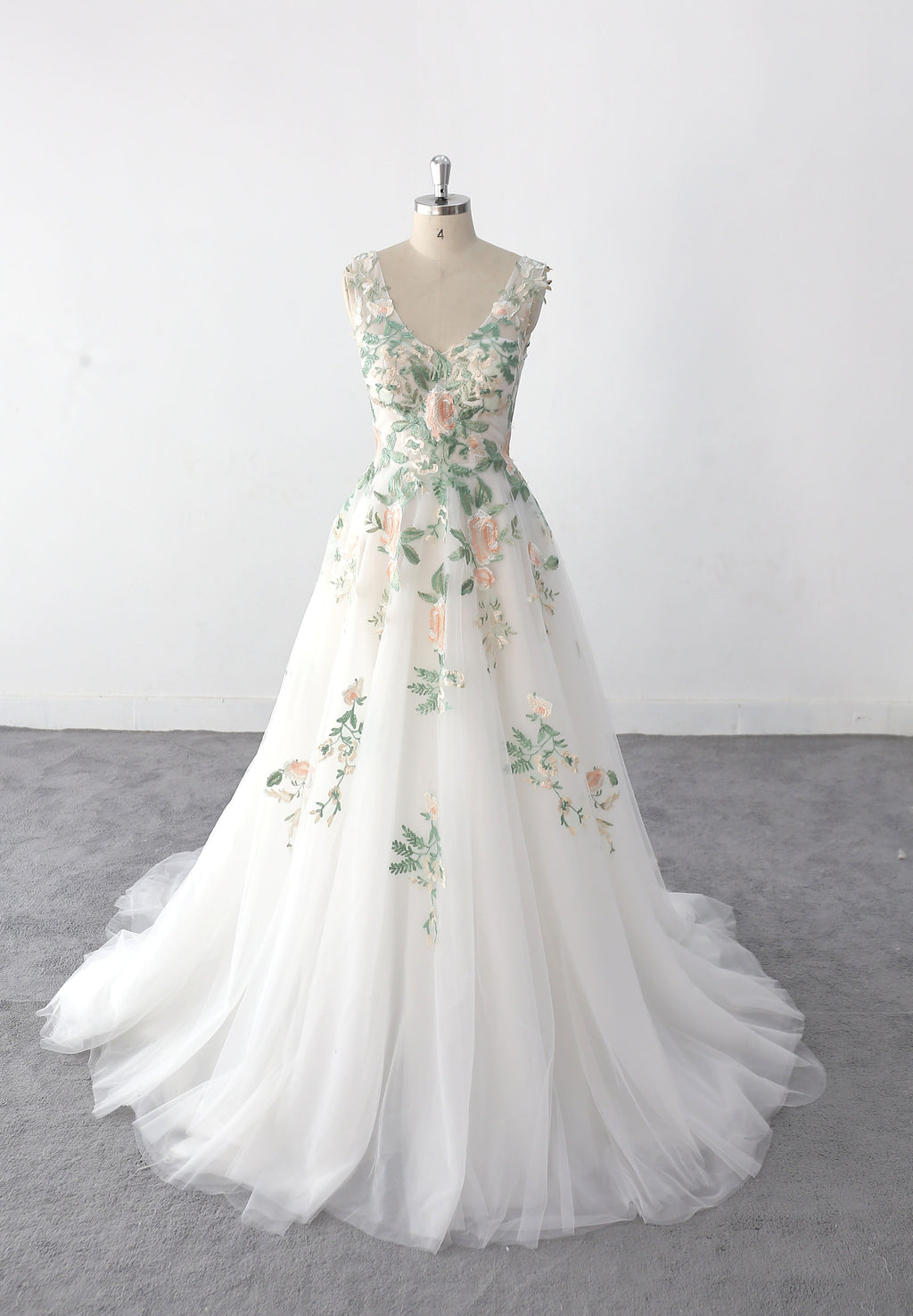 Vestido de novia marfil, vestido de novia de encaje verde, vestido de novia hecho a medida