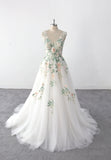 Ivory wedding dress, green lace wedding dress, custom-made wedding dress