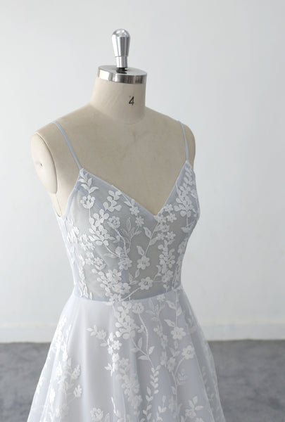 Light blue wedding dress, lace wedding dress, custom-made wedding dress