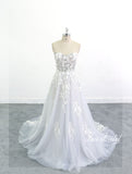 Light gray-blue and beige mixed wedding dress, lace wedding dress, custom-made wedding dress
