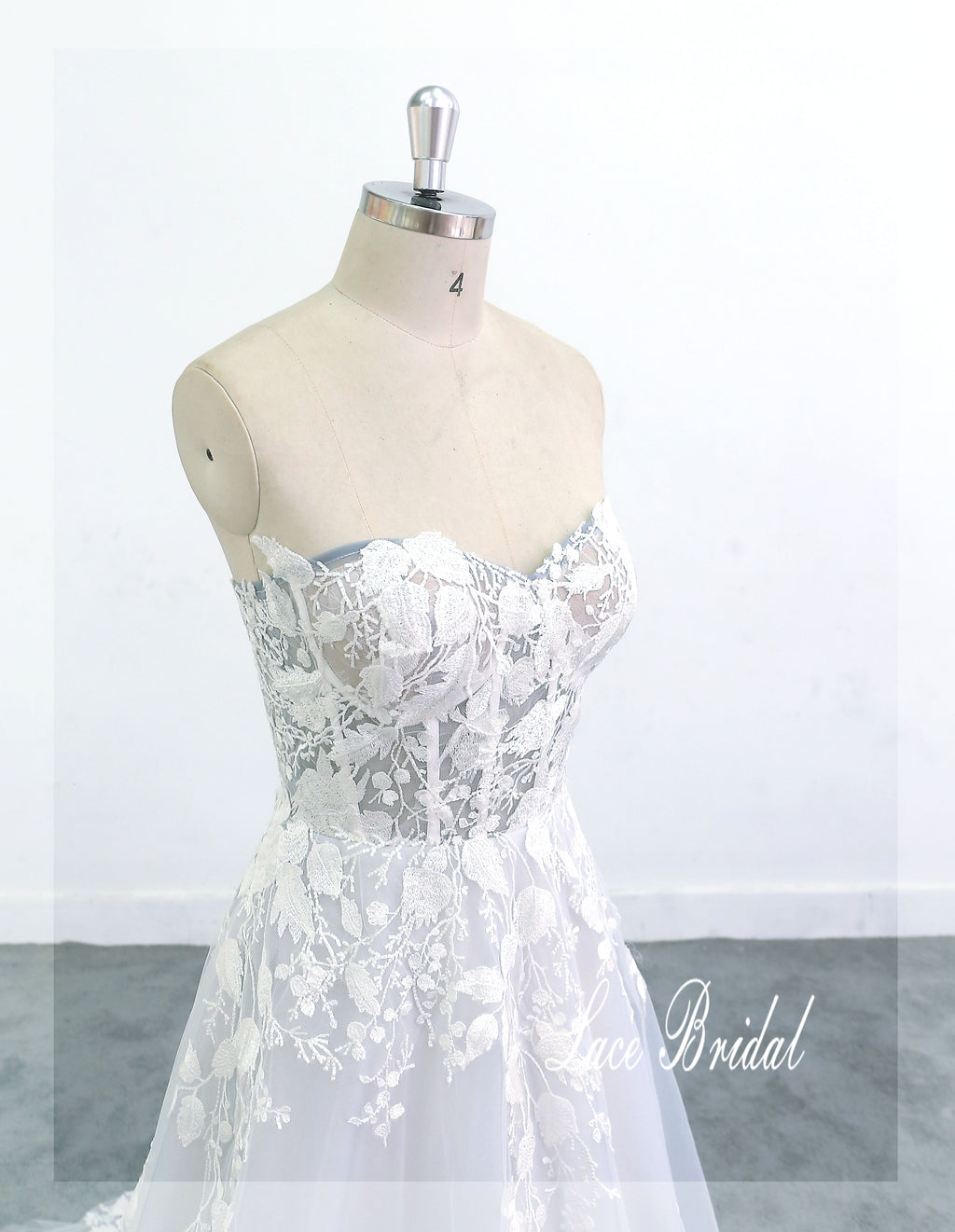 Light gray-blue and beige mixed wedding dress, lace wedding dress, custom-made wedding dress