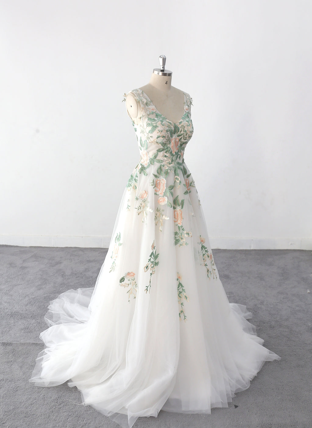 Vestido de novia marfil, vestido de novia de encaje verde, vestido de novia hecho a medida