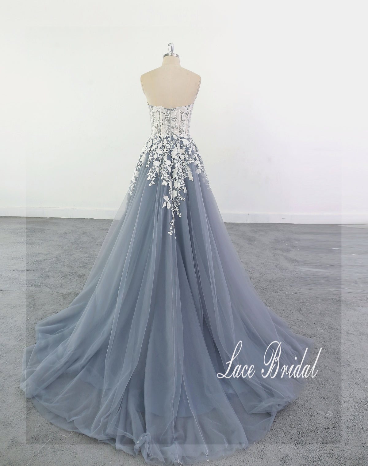 Dark gray-blue wedding dress, lace wedding dress, custom-made wedding dress